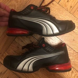 Brand new puma kids sneakers 12 black red silver